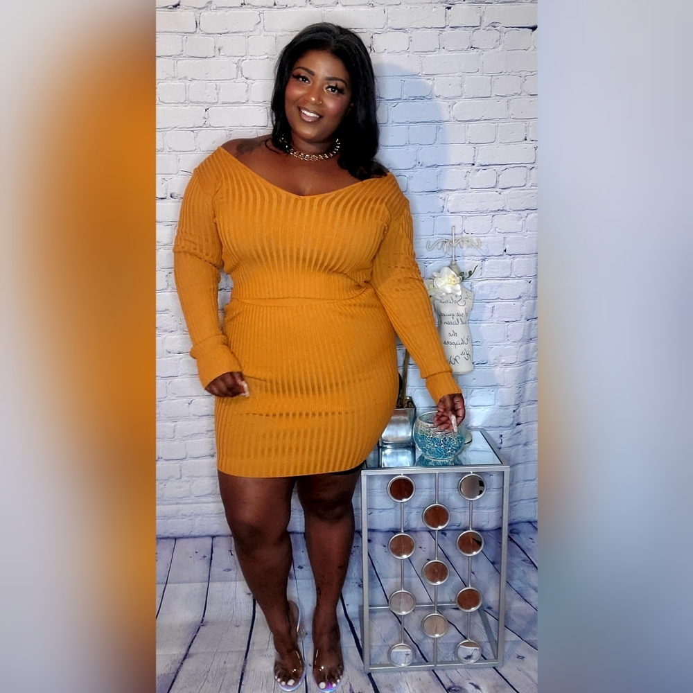 Mustard Off Shoulder Crop Top and Mini Skirt Set